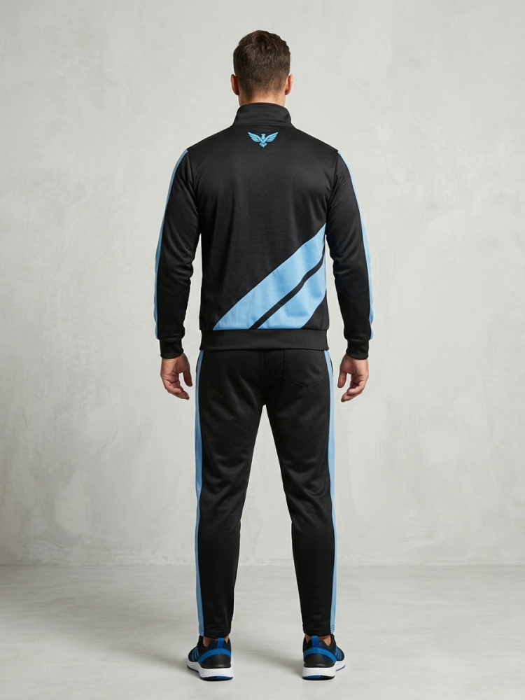 VIXUH Men’s Performance Tracksuit – Black & Light Blue Tech-Mesh Set