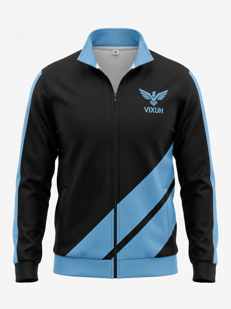 VIXUH Men’s Performance Tracksuit – Black & Light Blue Tech-Mesh Set