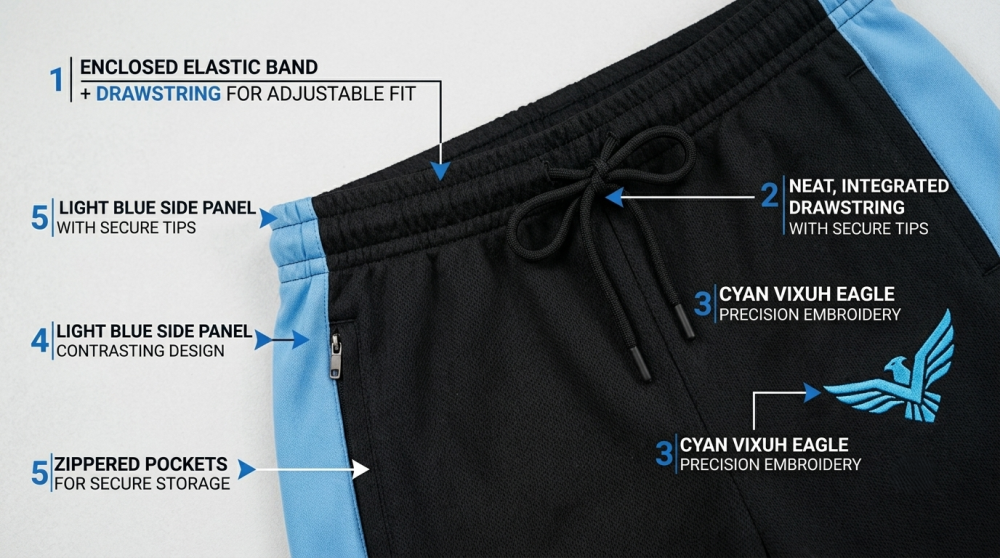 VIXUH Men’s Performance Tracksuit – Black & Light Blue Tech-Mesh Set