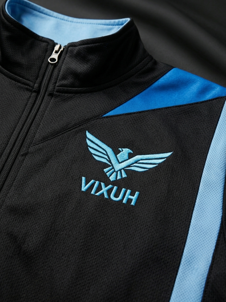 VIXUH Men’s Performance Tracksuit – Black & Light Blue Tech-Mesh Set